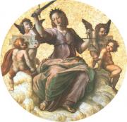 Raffaello Santi: Justitia (detail part of blanket of the Stanza della Segnatura)